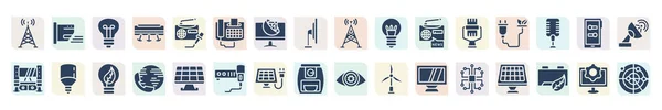 Filled Technology Icons Set Glyph Icons Frequency Antenna Electric Light — Stock vektor