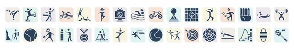 Filled Sports Icons Set Glyph Icons Girl Kicking Boy Face — Stockvector