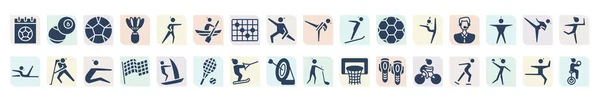 Filled Sports Icons Set Glyph Icons Match Soccer Ball Rafting — Stock vektor