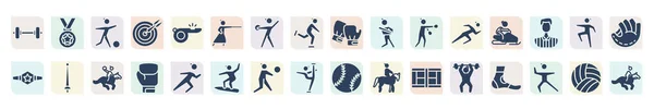 Filled Sports Icons Set Glyph Icons Weighted Bars Football Player — Stockový vektor