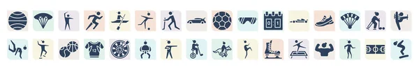 Filled Sports Icons Set Glyph Icons Gym Ball Left Bend — Stock vektor