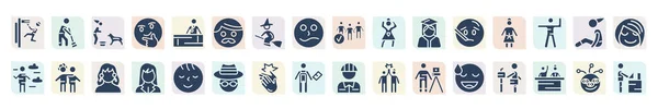 Filled People Icons Set Glyph Icons Helping Other Jump Feeding — Stockový vektor