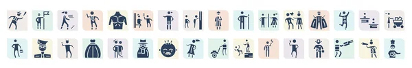 Filled People Icons Set Glyph Icons Man Attacking Student Books — стоковый вектор