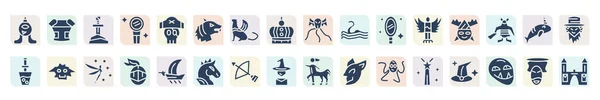 Filled Fairy Tale Icons Set Glyph Icons Cyclops Excalibur Werewolf — Stockový vektor