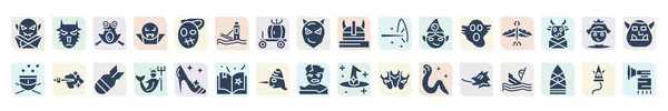 Filled Fairy Tale Icons Set Glyph Icons Vampire Toad Drawbridge — Wektor stockowy