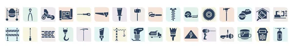Filled Construction Icons Set Glyph Icons Cement Mixers Steamroller Hand — Stockvektor