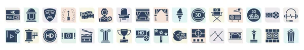 Filled Cinema Icons Set Glyph Icons Fullhd Sad Mask Actress — Stockvektor