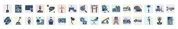 Filled Construction Icons Set Glyph Icons Scoop Braille Wind Energy — Vetor de Stock