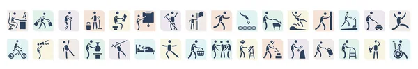 Filled Behavior Icons Set Glyph Icons Man Working Desk Man — Stockvector