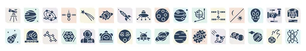 Filled Astronomy Icons Set Glyph Icons Telescope Pointing Milky Way — Vetor de Stock