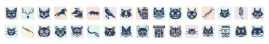 filled cat breeds icons set. glyph icons such as devon rex cat, siberian cat, ant eater, burmese centipide, injection, turkish cymric british shorthair vector.