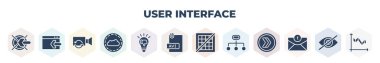 filled user interface icons set. glyph icons such as footprints direction sketch, data import interface, switch video, , bad idea, avi extension, grid off, connected data flow chart, new email