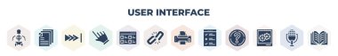 filled user interface icons set. glyph icons such as anatomy class skeleton, paper work, tracking, point at, film list, disconnected chains, printer printing squares, test quiz, image of a flower,