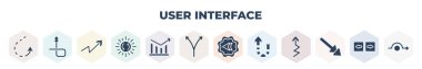 filled user interface icons set. glyph icons such as upward rotation with broken line, up arrow with scribble, increasing, solar recycle, evolution, bifurcation, back drawn arrow, up arrow with