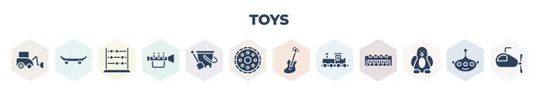Filled Toys Icons Set Glyph Icons Digger Toy Skate Toy — Stockový vektor