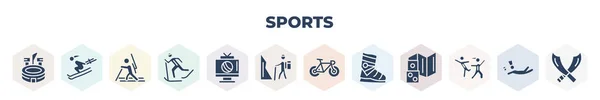 Filled Sports Icons Set Glyph Icons Estadio Skiing Hill Biathlon — ストックベクタ