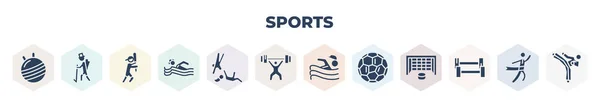 Filled Sports Icons Set Glyph Icons Exercise Ball Adventure Baseball — ストックベクタ
