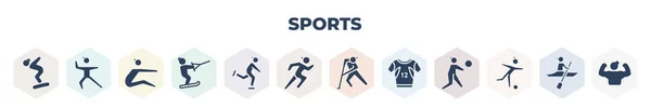 Filled Sports Icons Set Glyph Icons Diving Sport Kung Long — Vettoriale Stock