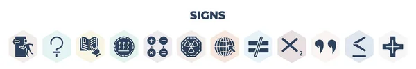 Filled Signs Icons Set Glyph Icons Emergency Exit Ceres Instruction — стоковый вектор