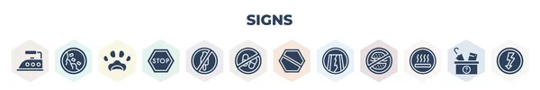 Filled Signs Icons Set Glyph Icons Ironing Falling Rocks Pet — ストックベクタ