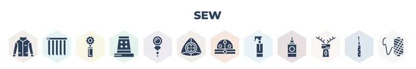 Filled Sew Icons Set Glyph Icons Jacket Pleat Tracing Wheel — 图库矢量图片
