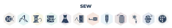 Filled Sew Icons Set Glyph Icons Sewing Tools Needlework Spool — Stockový vektor