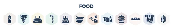 Filled Food Icons Set Glyph Icons Plastic Water Bottle Triangular — 图库矢量图片