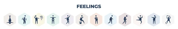 Filled Feelings Icons Set Glyph Icons Lazy Human Chill Human — Stock Vector