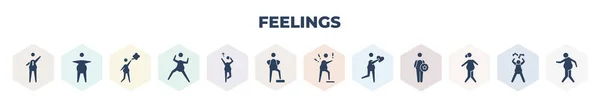 Filled Feelings Icons Set Glyph Icons Cool Human Fat Human — Stock Vector