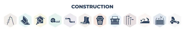 Filled Construction Icons Set Glyph Icons Ladder Beam Home Repair — Vettoriale Stock