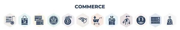 Filled Commerce Icons Set Glyph Icons Tools Cart Tote Bag — Vector de stock
