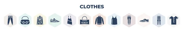 Filled Clothes Icons Set Glyph Icons Jean Hobo Bag Jersey — Stockvector