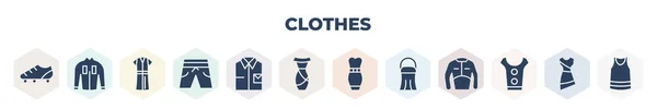 Filled Clothes Icons Set Glyph Icons Soccer Shoe Collarless Cotton — Stockvector