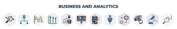 Filled Business Analytics Icons Set Glyph Icons Market Research Variety — 스톡 벡터