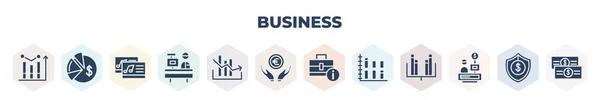 Filled Business Icons Set Glyph Icons Business Graph Portion Pie — Διανυσματικό Αρχείο