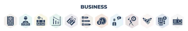 Filled Business Icons Set Glyph Icons Email Contacts Chief Executive — Image vectorielle