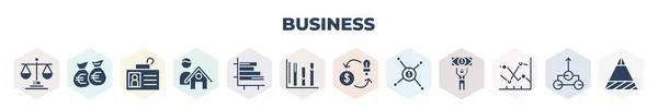 Filled Business Icons Set Glyph Icons Scale Balance Euro Money — Stok Vektör