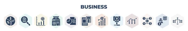 Filled Business Icons Set Glyph Icons Pie Chart Information Data — Stok Vektör