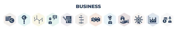 Filled Business Icons Set Glyph Icons Euro Coins Stack Euro — Stockvektor