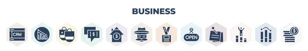 Filled Business Icons Set Glyph Icons Customer Relationship Management Growing — Stok Vektör