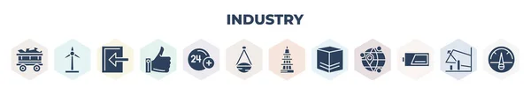 Filled Industry Icons Set Glyph Icons Mine Cart Wind Turbines — Wektor stockowy