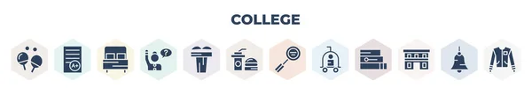 Filled College Icons Set Glyph Icons Two Rackets Exam Individual — Stockový vektor