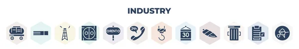 Filled Industry Icons Set Glyph Icons Train Tank Wagon Uploading — Stok Vektör