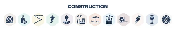Filled Construction Icons Set Glyph Icons Kitchen Timer Price Label — 스톡 벡터