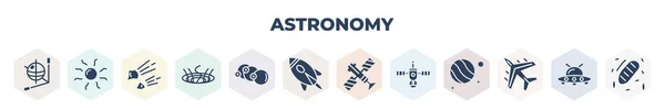 Filled Astronomy Icons Set Glyph Icons Magnitude Big Sun Shining — Stock vektor