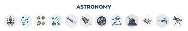 Заповнений Набір Значків Астрономії Іконки Гліфів Такі Космічний Робот Великий — стоковий вектор