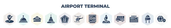 Filled Airport Terminal Icons Set Glyph Icons Airport Placeholder Tray — Διανυσματικό Αρχείο