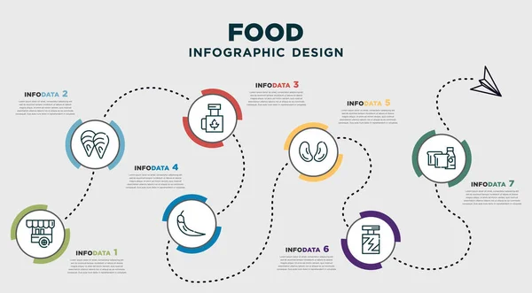 Infographic Template Design Food Icons Timeline Concept Options Steps Included — стоковый вектор