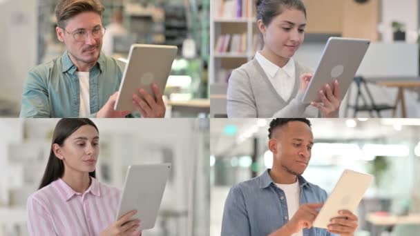 Koláž různých ras lidí používajících digitální tablet — Stock video