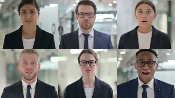Collage di giovani imprenditori che reagiscono alla perdita — Video Stock